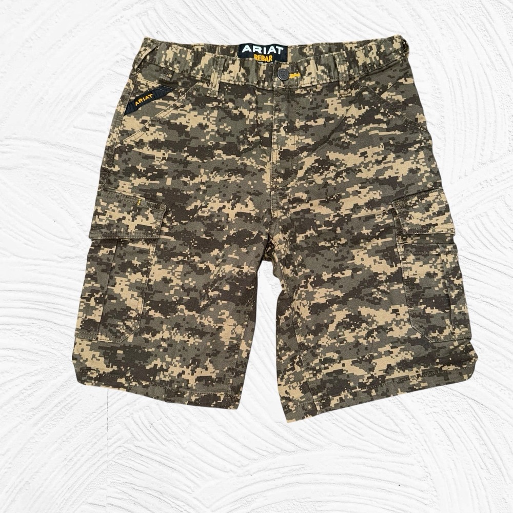 Ariat Shorts Mens 32x10 Green Digi Camo Cargo Rebar M4 Relaxed Canvas Work